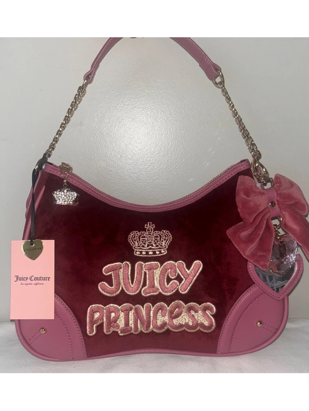 NEW! JUICY COUTURE Velour American Princess Shoulder Bag in Cranberry Juicy